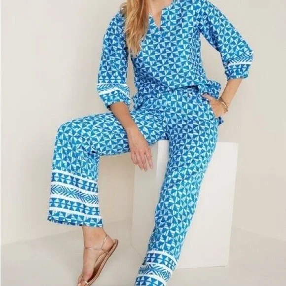 SOFT SURROUNDINGS NWT Narah Knit Pull On Geo TOP & Palazzo Pants Size Small - Picture 2 of 3